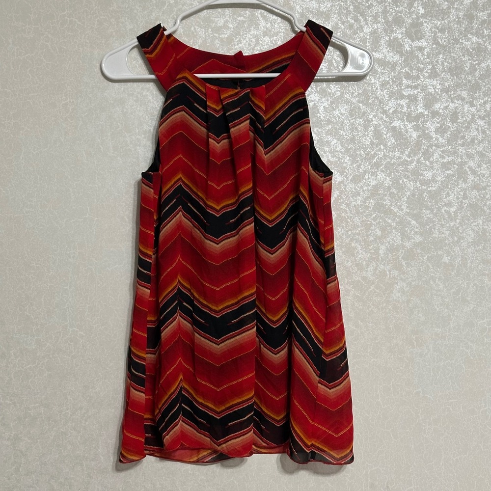 By & By Red & Black Chevron Sleeveless High Neck Blouse Halter Top Boho Lined S